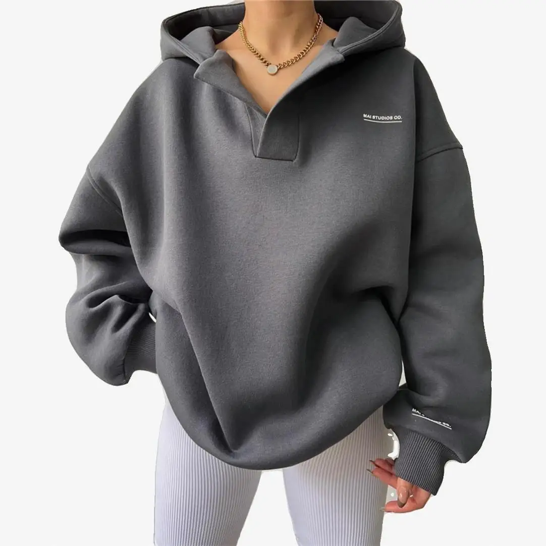 فضفاض المرأة هوديي عادية الخريف بلوفر شتوي قبعة رياضية البلوز الشارع Sle طويل Sve جولة Ne مزيج القطن