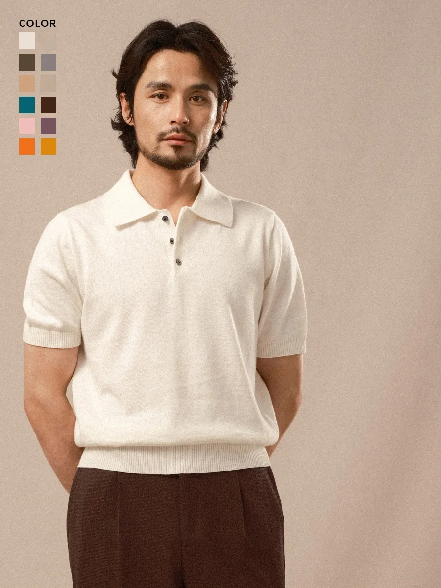 

Cultum Italian Collar Cotton Linen Knitted Lightweight irt Men Summer Busin Casual Versatile ort Sve T-irt