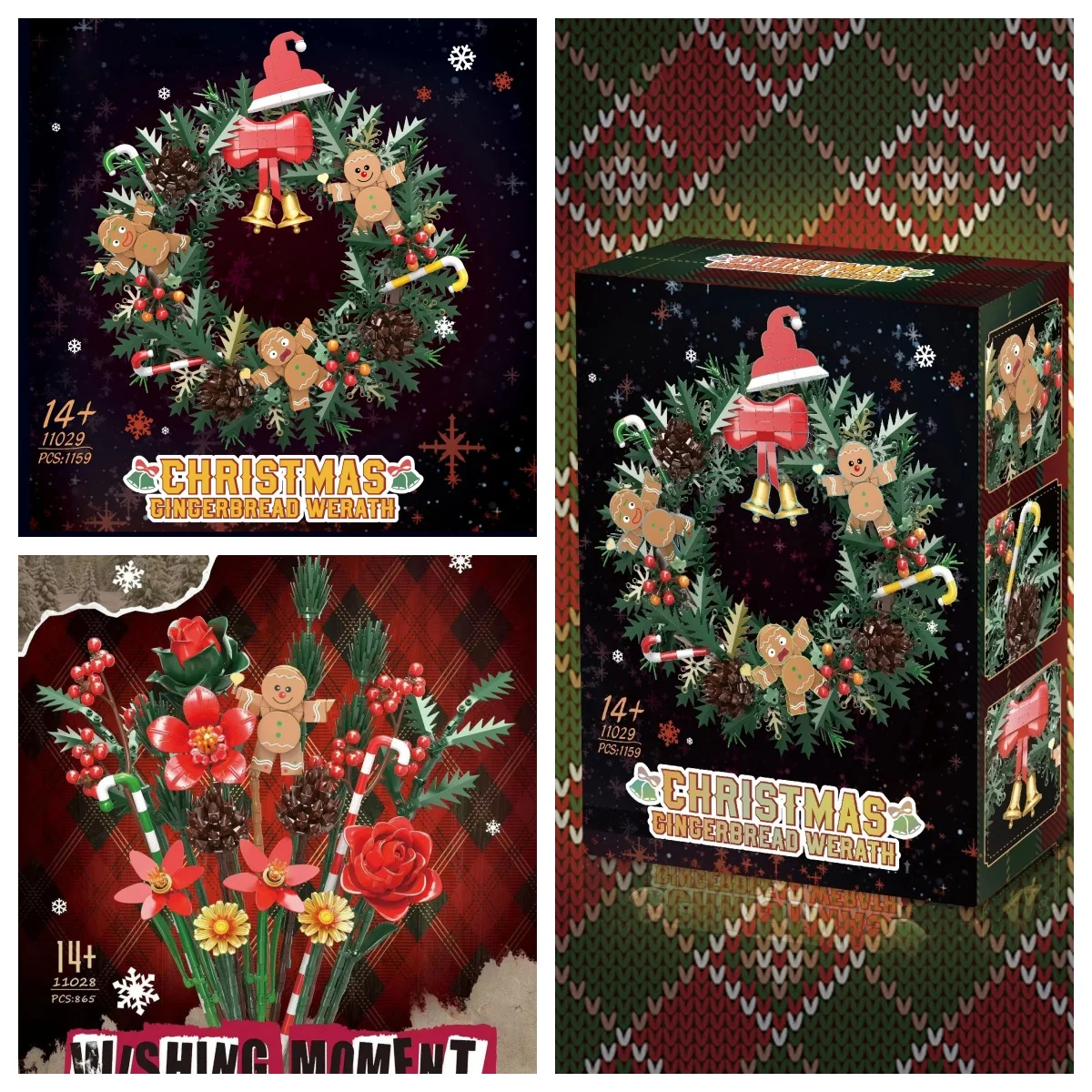 

Christmas Gifts Gingerbread Man Wreath Building Toys Plant Bricks DIY Flowers Blocks Sets Christmas Decoration Toys Kids Adults