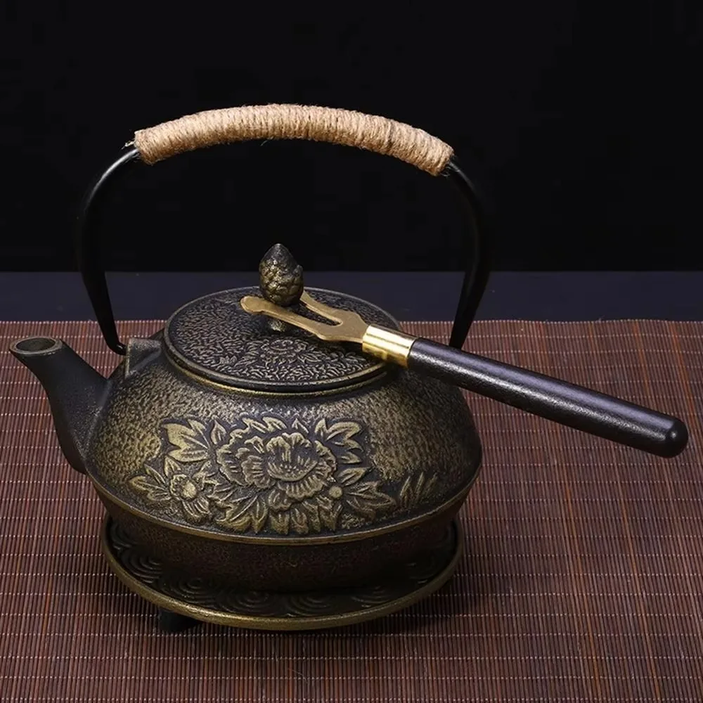 Nueva tapa de tetera de cobre y madera, Clip de aislamiento térmico de 17cm, cubierta para tetera, tenedor, herramientas de té de Kung Fu duraderas y seguras para tetera de hierro fundido