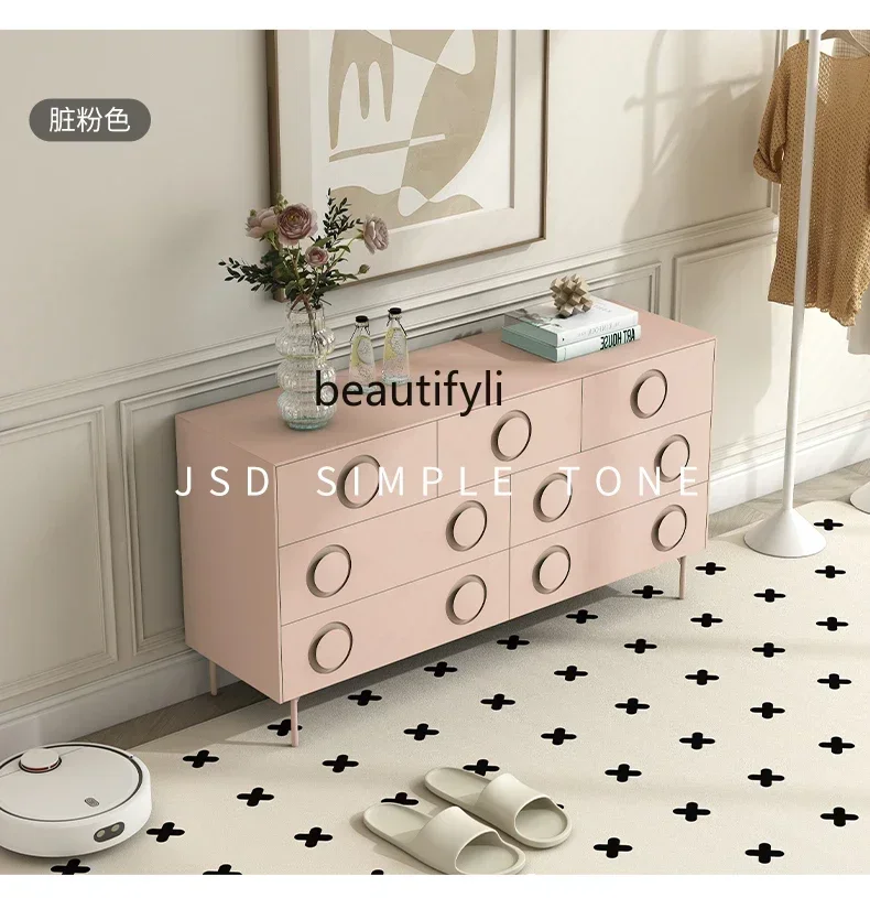SS ss7486 Light luxury cream style bucket cabinet Solid wood bedroom storage locker Living room dining side cabinet against the