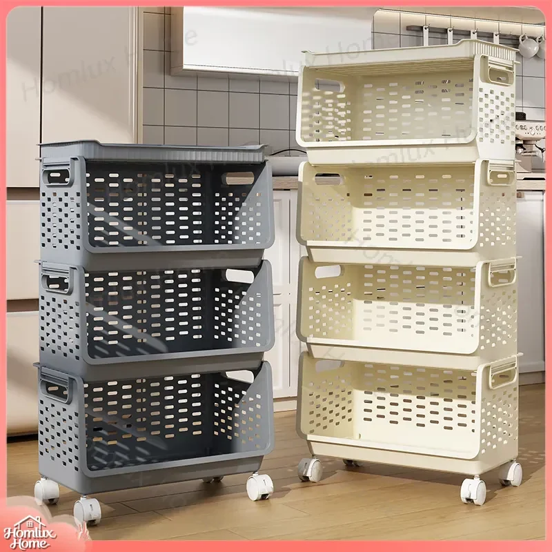 Kitchen Storage Rack Multi Layer Rolling Trolley for Fruits Vegetables Spices Utensils Heavy Duty Plastic Removable Organizer