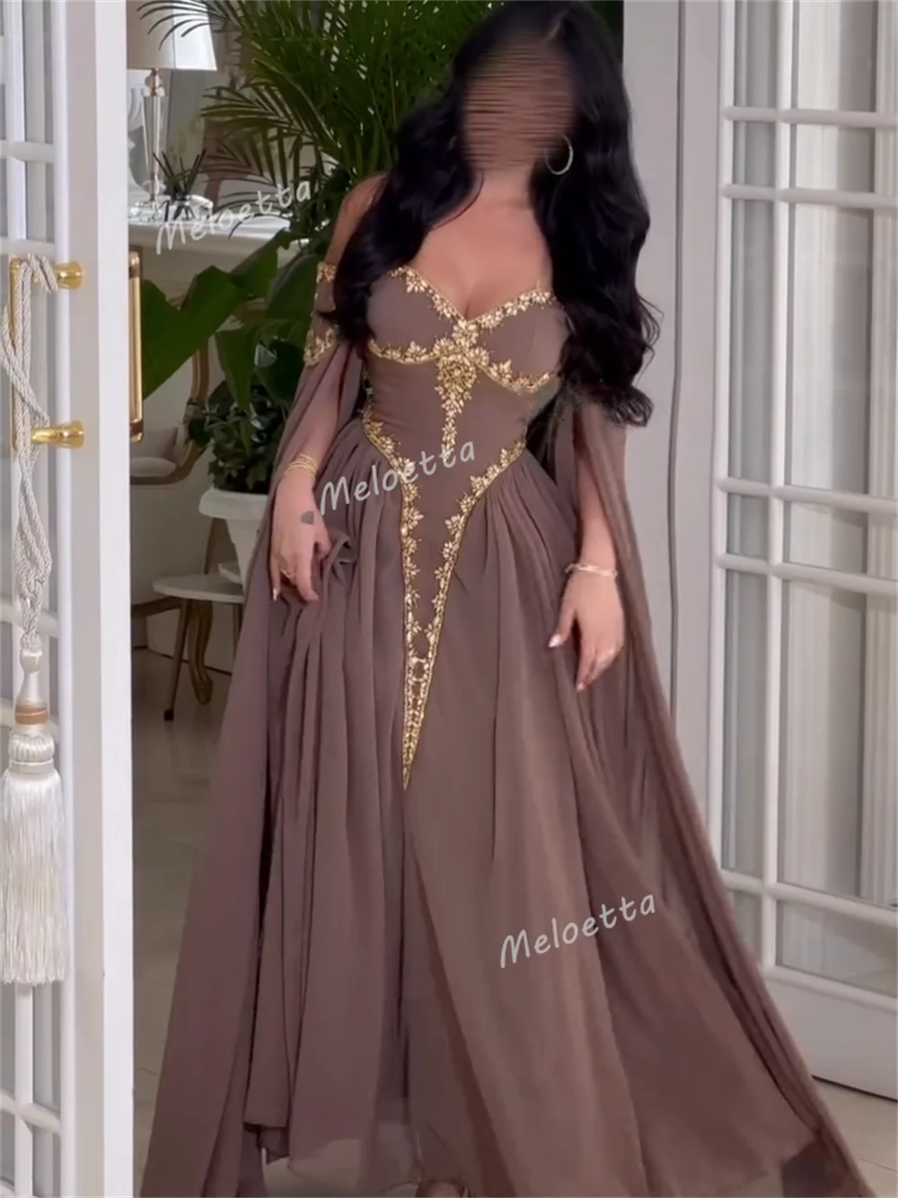 Customized Retro Off-the-shoulder A-line Glitter Applique Evening Dress Long Dresses Bespoke Occasion Exquisite Prom Party Gown image 2