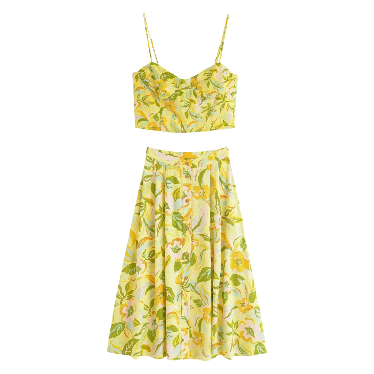 

2025 Summer New Casual Fashion Women's Clothing Temperament Comfortable Flower Print Suspender Short Top With Straight Skirt