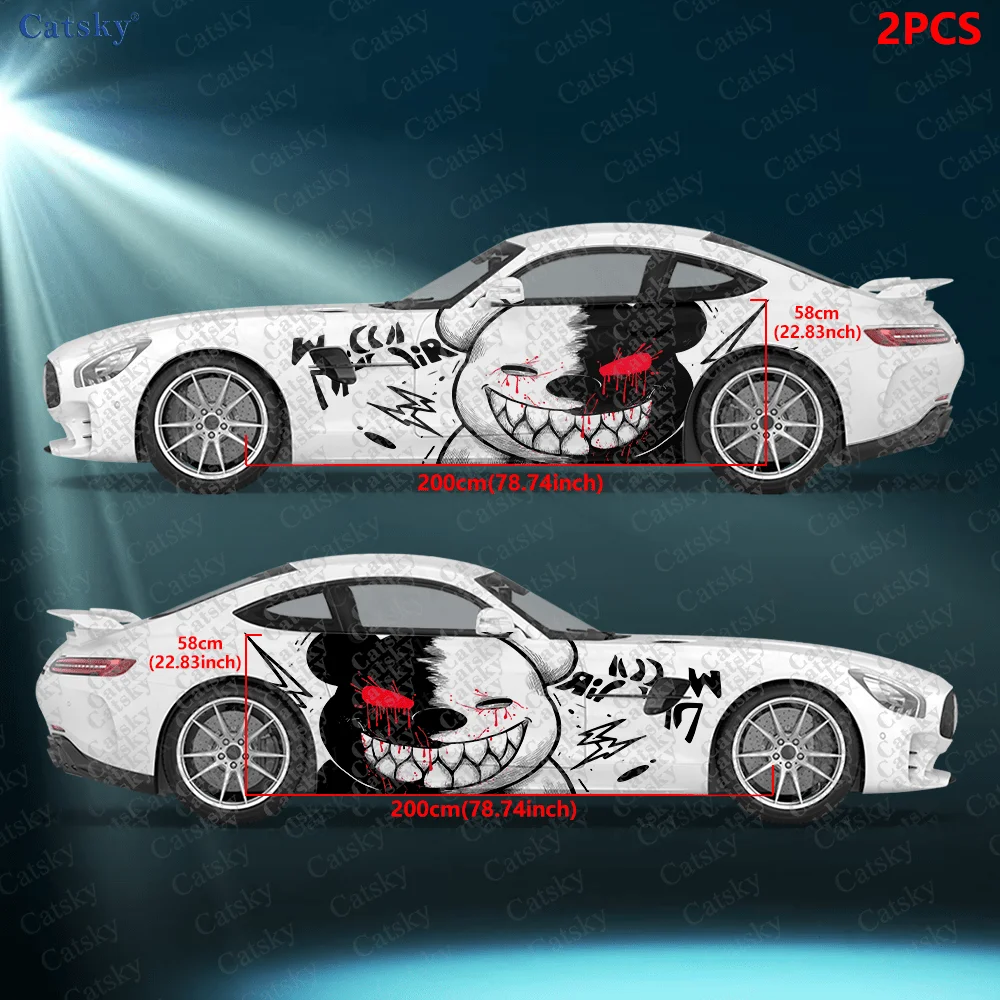 2pcs Black & White Vampire Bear Car Side Decals, Self-Adhesive PVC Waterproof & Scratch-Resistant Stickers, Fashionable Decals