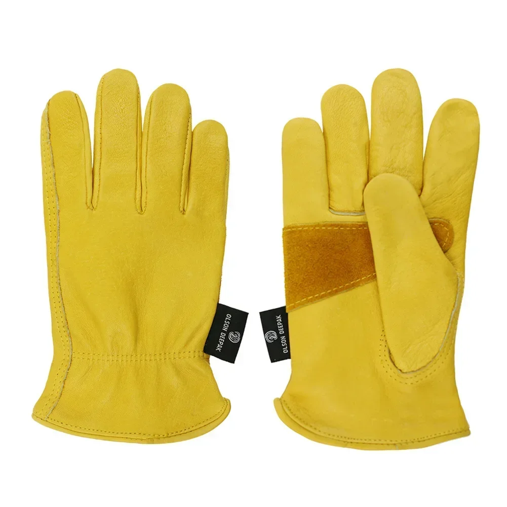 Guantes seguros de trabajo de cuero de vaca para jardín, protección de soldadura de conducción de motocicleta, talleres, antideslizantes, resistentes al desgaste