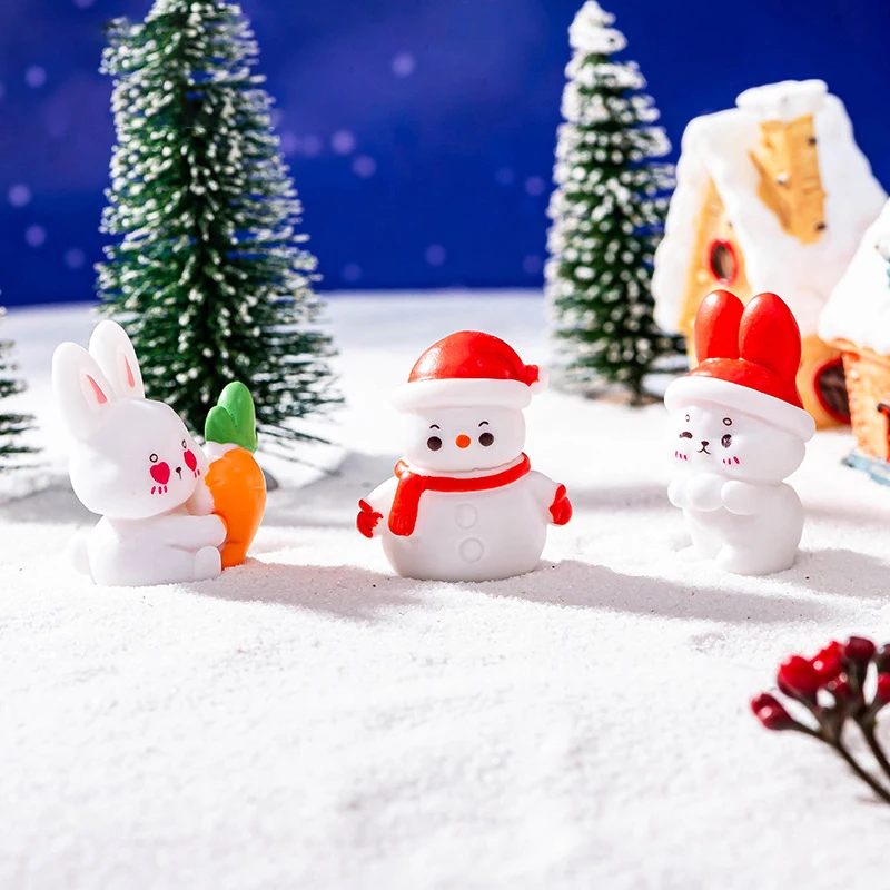 Cartoon Rabbit Ornament Cute Snowman Micro Landscape Dollhouse Model Home Desktop Decoration Christmas DIY Crystal Ball Gift