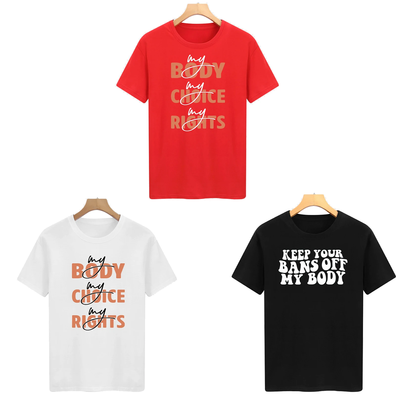 Feminist T-Shirt Women's Rights T-Shirt My Body My Choice Short Sleeve T-Shirt KEEP YOUR BANS OFF MY BODY Tshirt Casual Summer