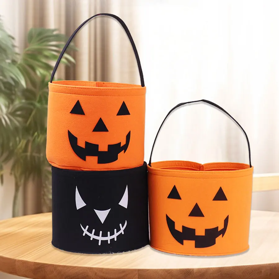 Halloween Felt Storage Bucket Large Capacity Cartoon Tote Bucket Children's Party Easter Candy Storage Bag