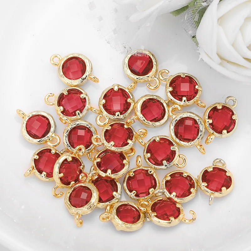 (1695)4PCS 8x12MM 24K Gold Color Brass with Round Colourful Glass Beads 2 holes Connect Charms Hight Quality Jewelry Accessories