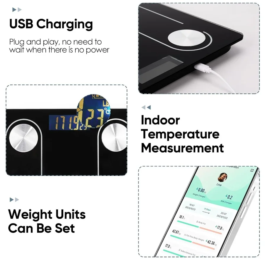 مقياس رقمي بسيط مع شاشة LED للاستخدام المنزلي: ميزان حمام عملي مع قياس الدهون في الجسم وتطبيق الهاتف الذكي #2