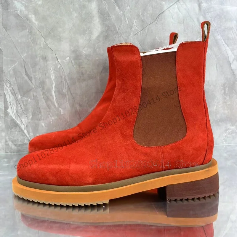 

Orange Patchwork Mid Calf High Top Flock Boots Fashion Slip On Men Shoes Luxury Handmade Party Banquet Office Men Casual Shoes