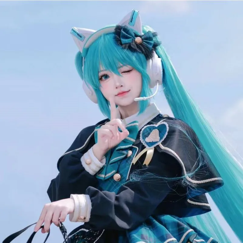 Original Hatsune Miku Headworn Wired Bluetooth Cat Ear Earphones Anime Peripheral Cosplay Props Game Earphones Girl Kawaii Gift