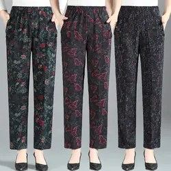 Pantalones rectos holgados Vintage para mujer, pantalón informal de cintura alta con banda elástica y estampado Floral, talla grande, primavera y otoño, Y2K, 2022