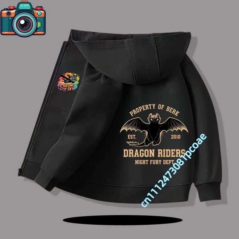 Dragon Tamer Zipper Style Jacket - 1-12 Years Old Children's Hooded Sweatshirt for Boys, Girls' Casual Shirt with Cartoon Print