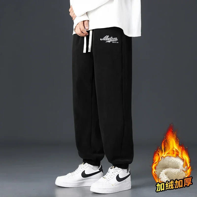 

Men's Winter Fleece Letter Slacks Outdoor Versatile Windproof Sweatpants Business Men's Casual Thermal Slacks