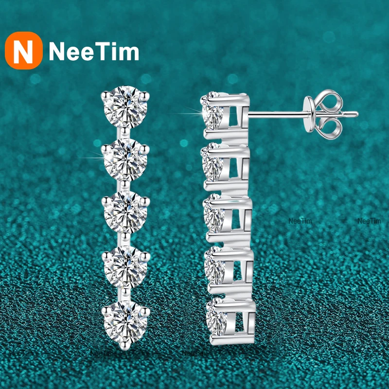 

NeeTim 3mm Full Moissanite Earring For Women Wedding Fine Jewely 925 Sterling Sliver With White Gold Plated Party Studs Earrings