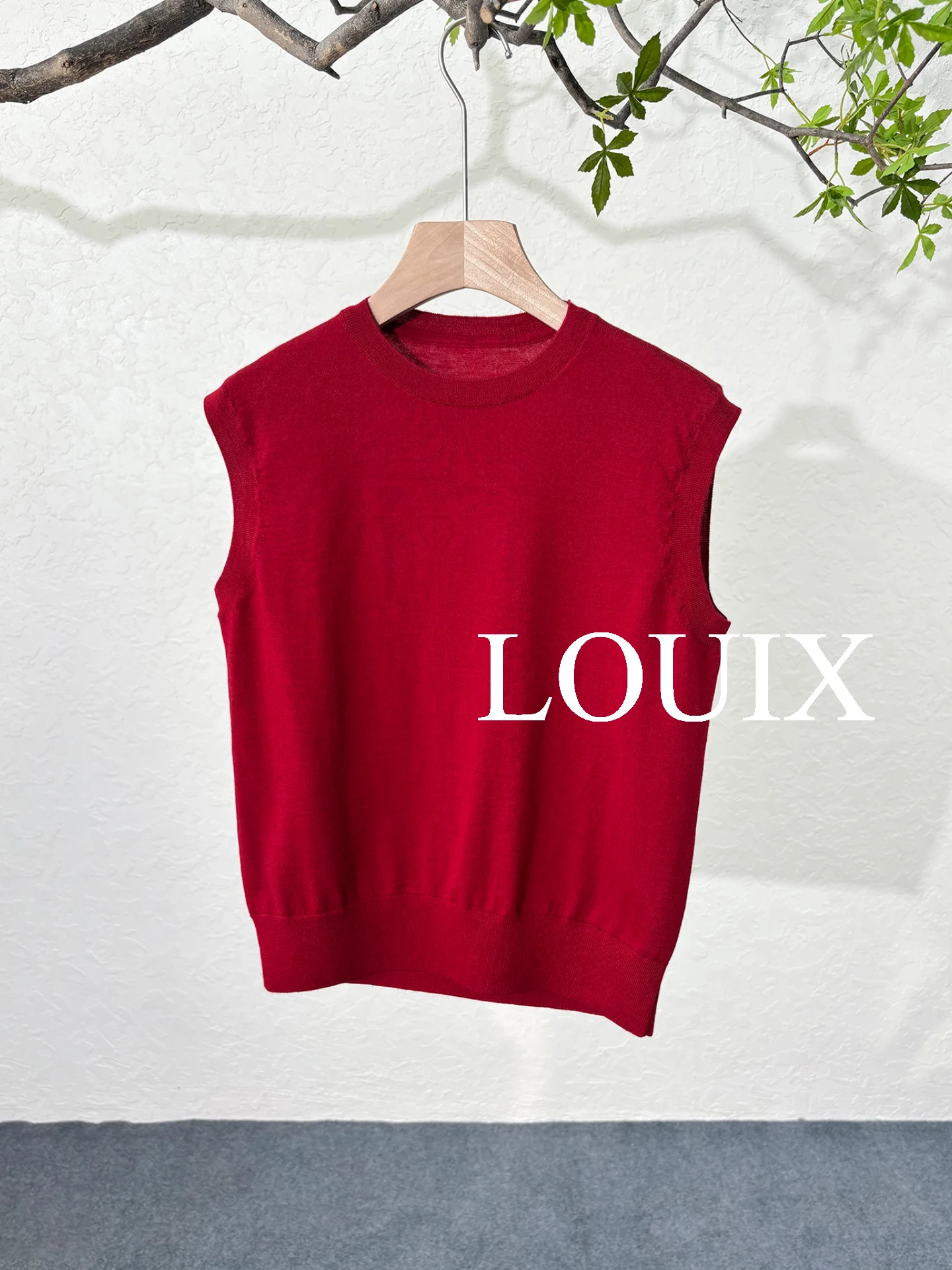 

100% чистый кашемировый вязаный жилет для женщин, тонкая пряжа, 68 нитей, 3-слойный, круглый вырез, красный, универсальный, утягивающий, для ношения под одеждой