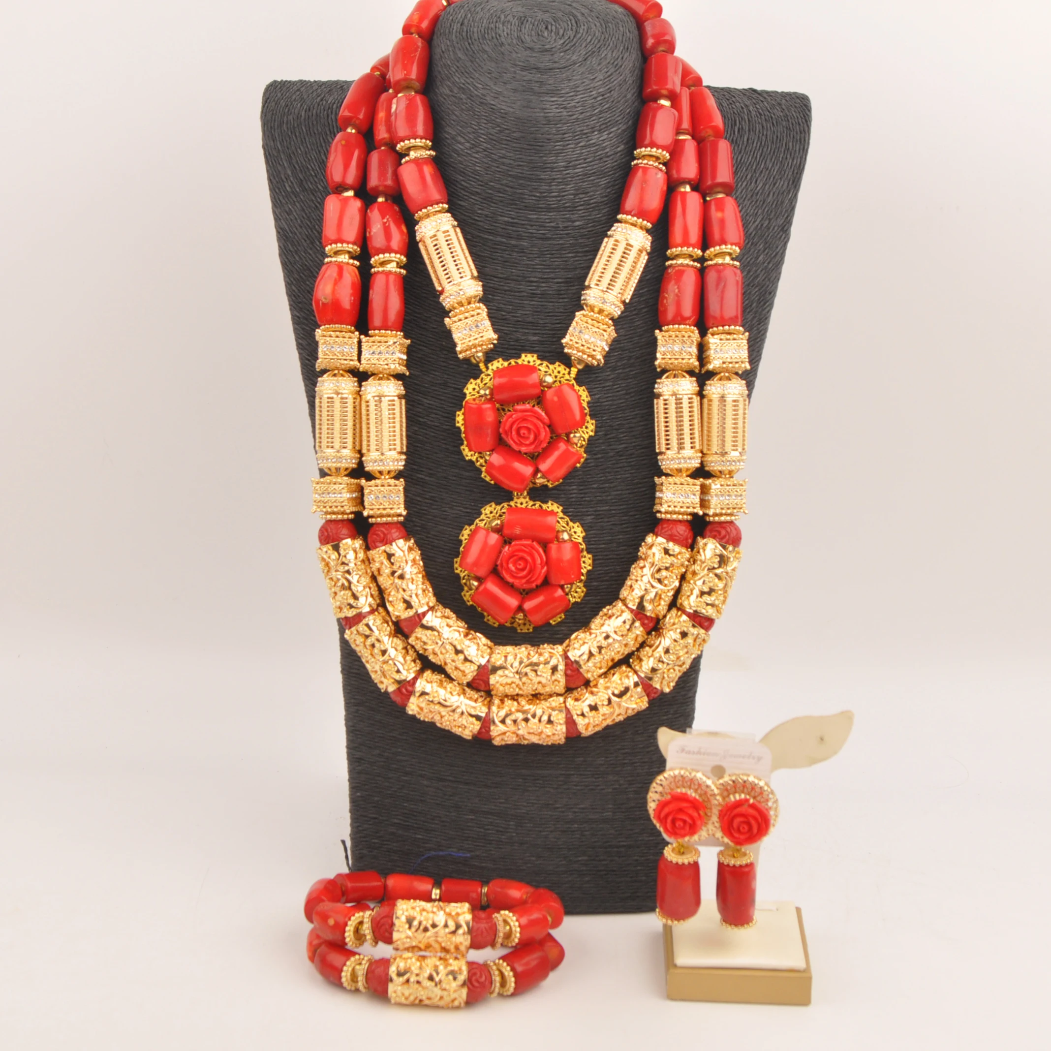 Real Red Coral Necklace Nigerian Wedding Bride Jewelry Sets