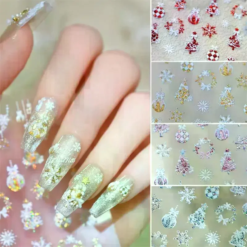 Cute Christmas Style Bow Colorful Snowflake Christmas Tree Nail Art Stickers Girly Nail Art Print Stickers Women Nail Decor Gift