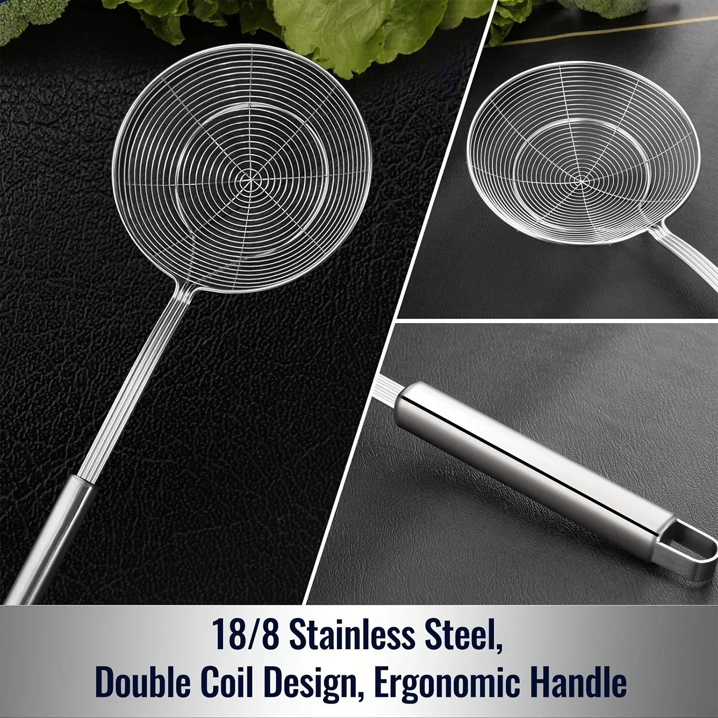 Kitchen Stainless Steel Strainer Ladle Skimmer Oval Fine Mesh Oil Pot Strainers Home Kitchen Tools Strainer Oil Skim Grease Foam