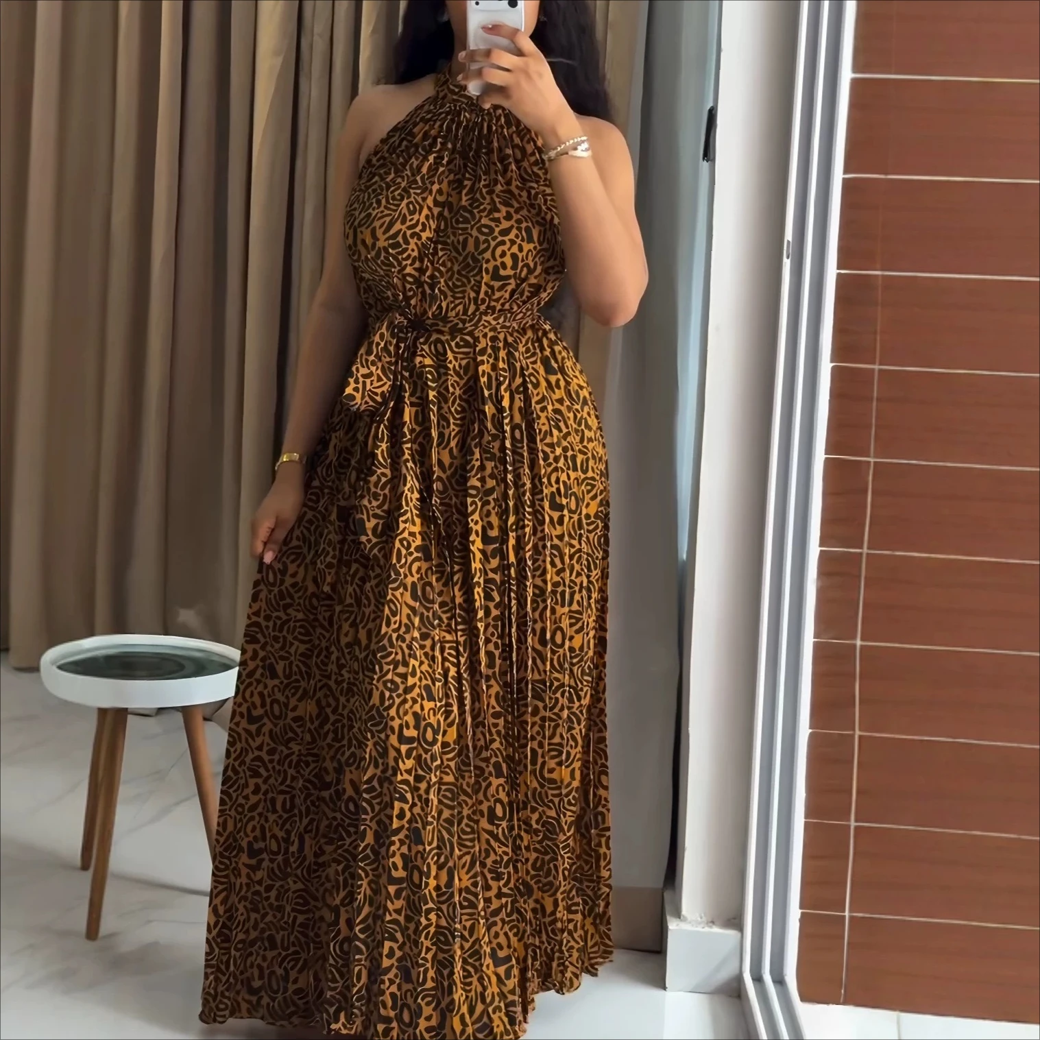 

Long Dress Women Dresses Vestidos Leopard Y2k Streetwear Sleeveless Halter Lace Up Tight Waist Elegant Party Night Sexy 2026
