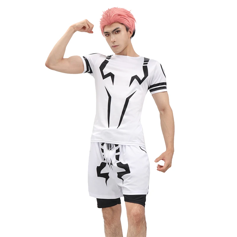 DAZCOS Men Ryomen Sukuna Men Cosplay Costume Gym Wear Trainer Outfit Workout Cool Set for Daily Wear Halloween Party