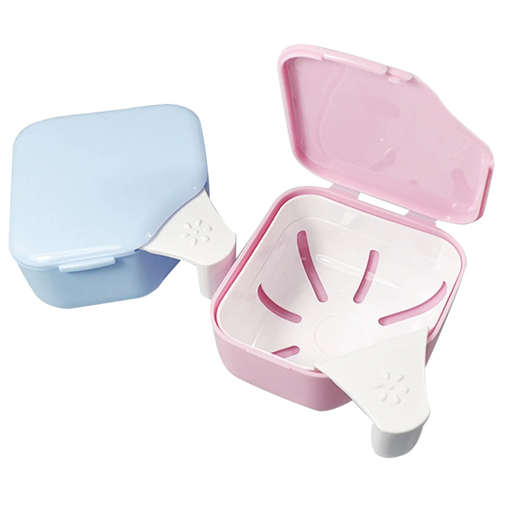 

2pcs Denture Case Portable Dental Brace Holder Small Retainer Box For Travel Orthodontic Storage Container Multi-Function