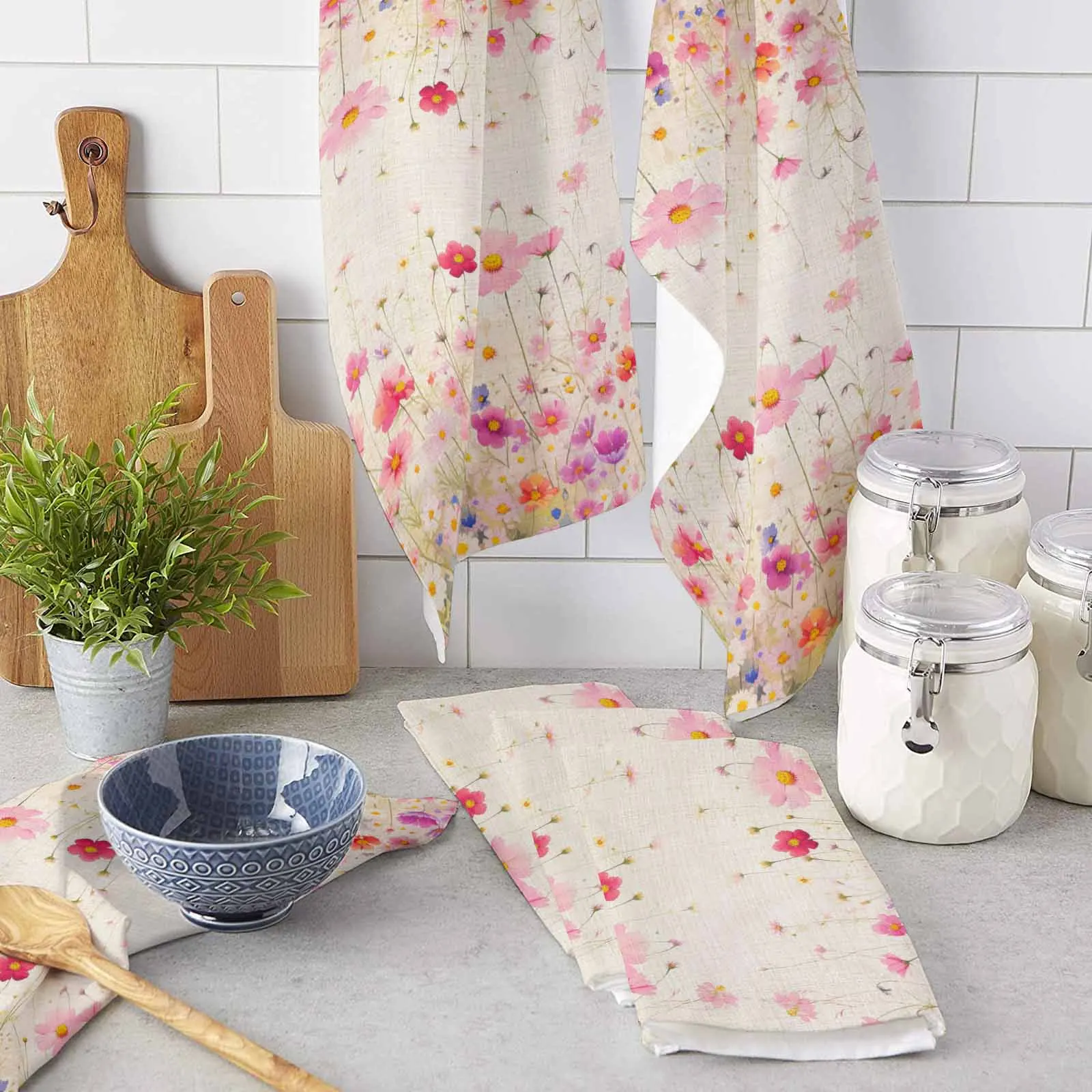 

Flowers Leaves Watercolor Microfiber Towel Absorbent Kitchen Cleaning Cloth Dish Towel Household Cleaning Towel