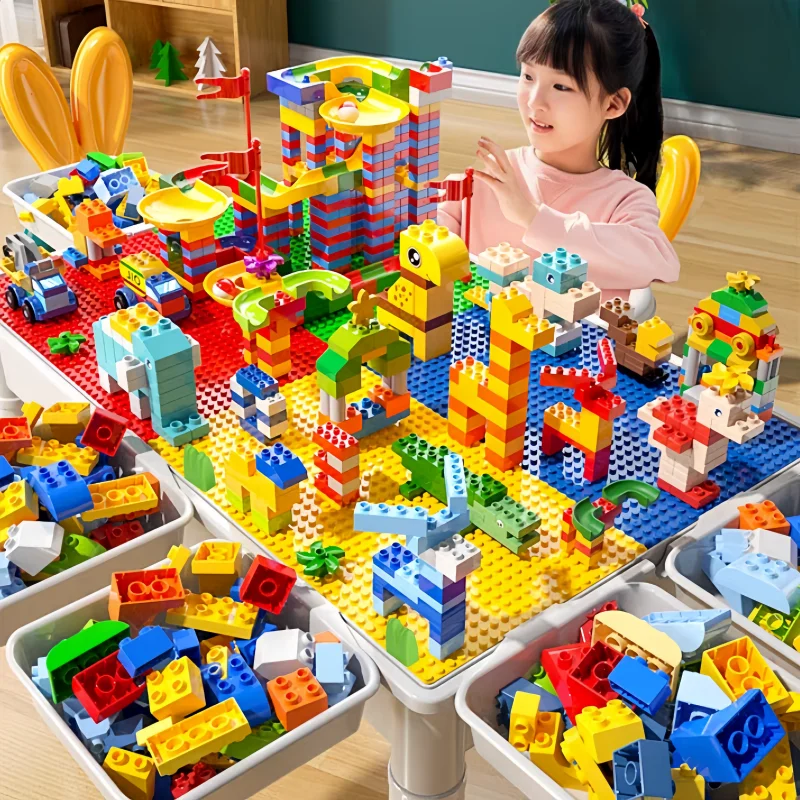 

80cm Large Children's Building Blocks Table Desk Multi Functional Granules Assembly Storage Box Educational Toys Children Gift