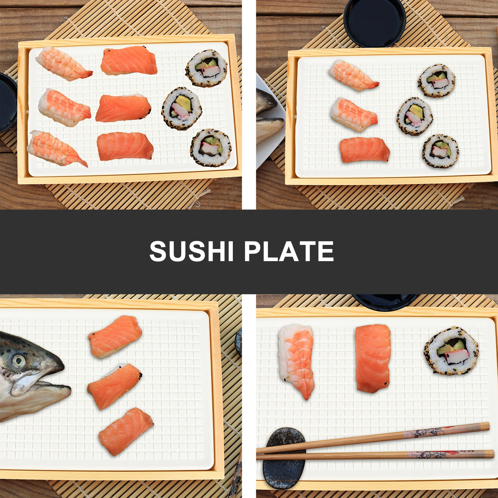 

1 Set Sushi Retain Freshness Ice Plate Chilled Serving Platter For Seafood Dinner Tray Cold Food Storage Kitchen Supply Wooden