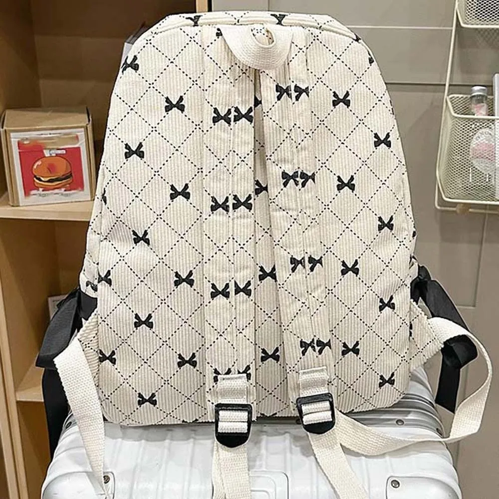 

Daypack Corduroy Bow Backpack Casual Silk Design Students School Bag Contrast Color Durable Large Capacity Backpack Outdoor