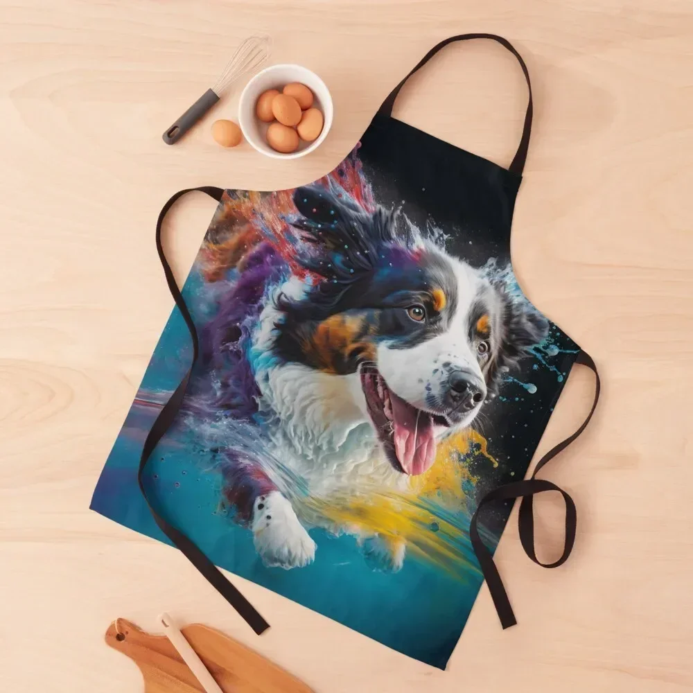 Border Collie Synesthetic Splash Painting Artwork Apron Kitchen Things Customizable Woman Apron