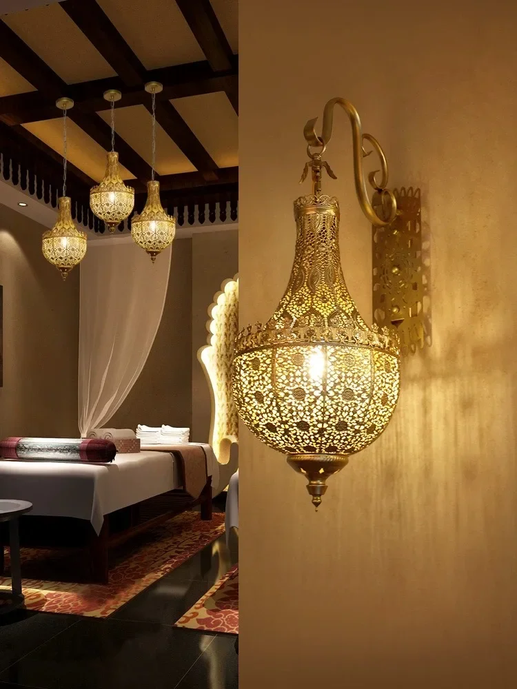 New Southeast Asian Thai style restaurant gold wall lamp with exotic style corridor retro European decorative light