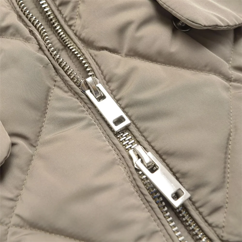 Bm & md & za2024 Damen Herbst und Winter neue einfache hohe Kragen Rautenmuster kurze Version Baumwoll mantel warm und dick