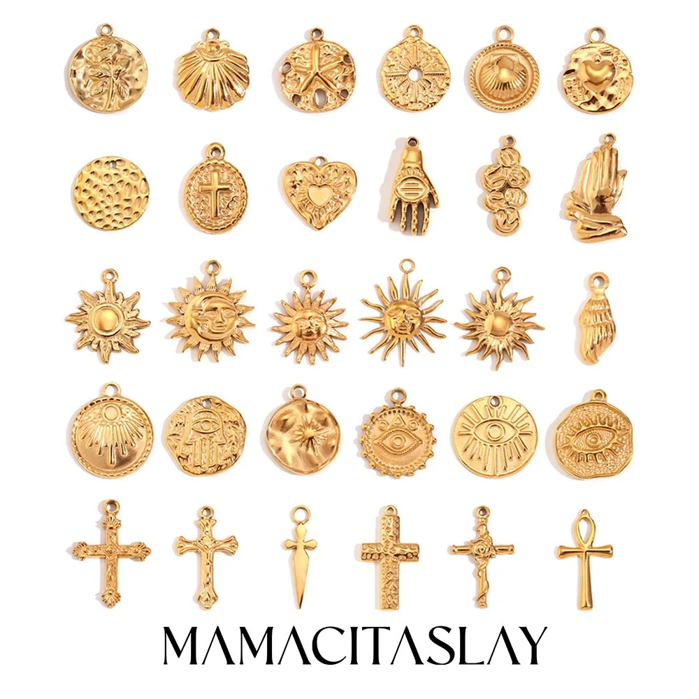 MamacitaSlay Vintage Rose Starfish Sun Palm Snail Cross Demon Eye Sword Charms Stainless Steel Waterproof Supplies For Jewelry