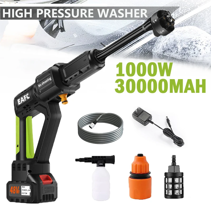 30000mAh Brushless Wireless Pressure Electric 1000W Car Washer Gun 6-in-1 Multi-function Nozzles  Foam Car Wash Garden Spray