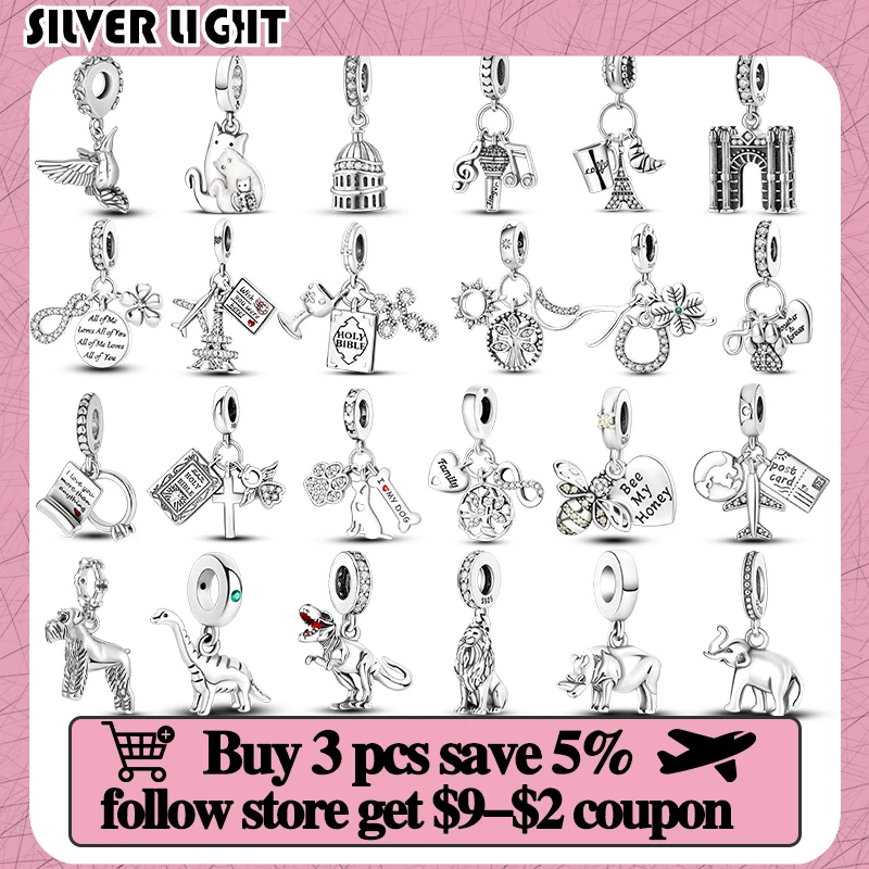 Original 925 Sterling Silver Charms Fits Original Bracelet Silver Collection Zircon Charms  For Women Jewelry DIY Gifts