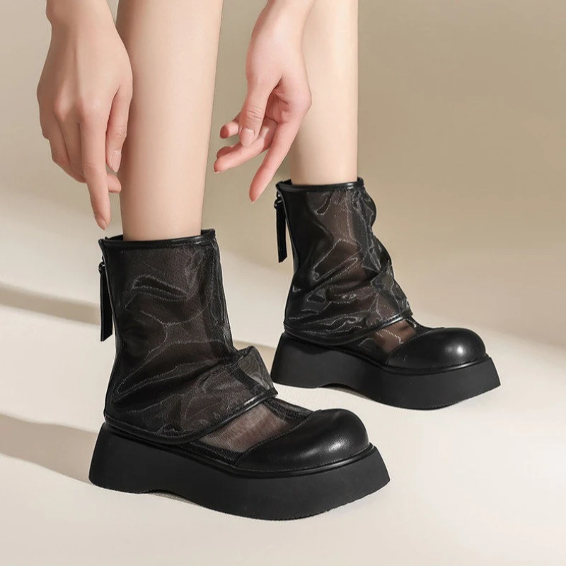 Women's Solid Color Breathable Thick Sole Non-slip Short Sandals Spring and Summer Shoes 2026 New Zipper Design Toe-cap Sandals view 6
