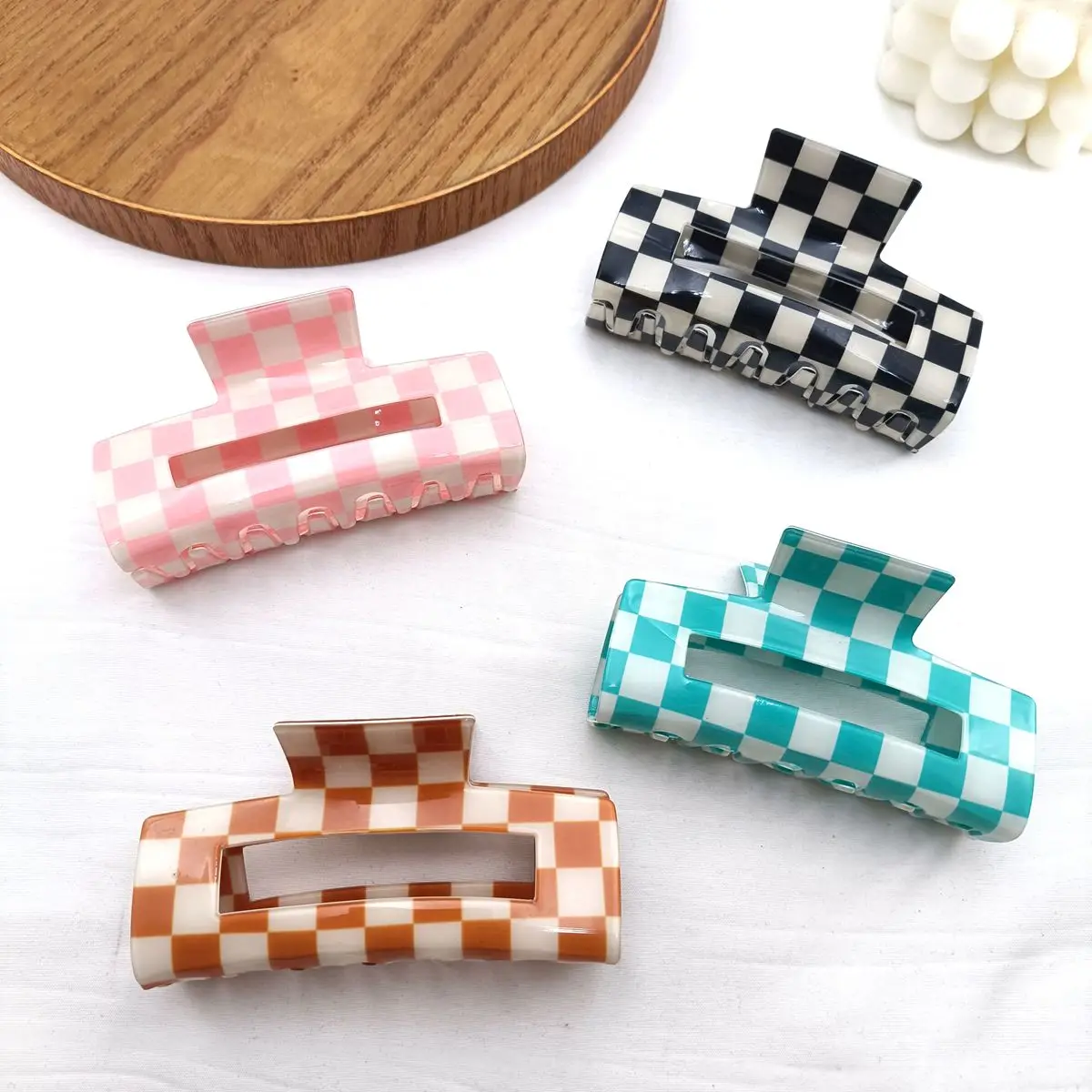 4PCS Colorful Checkered Rectangle Hair Claw Clips For Women Girls Fashion Hair Clips For Styling Claw Clamps Hair Accessories