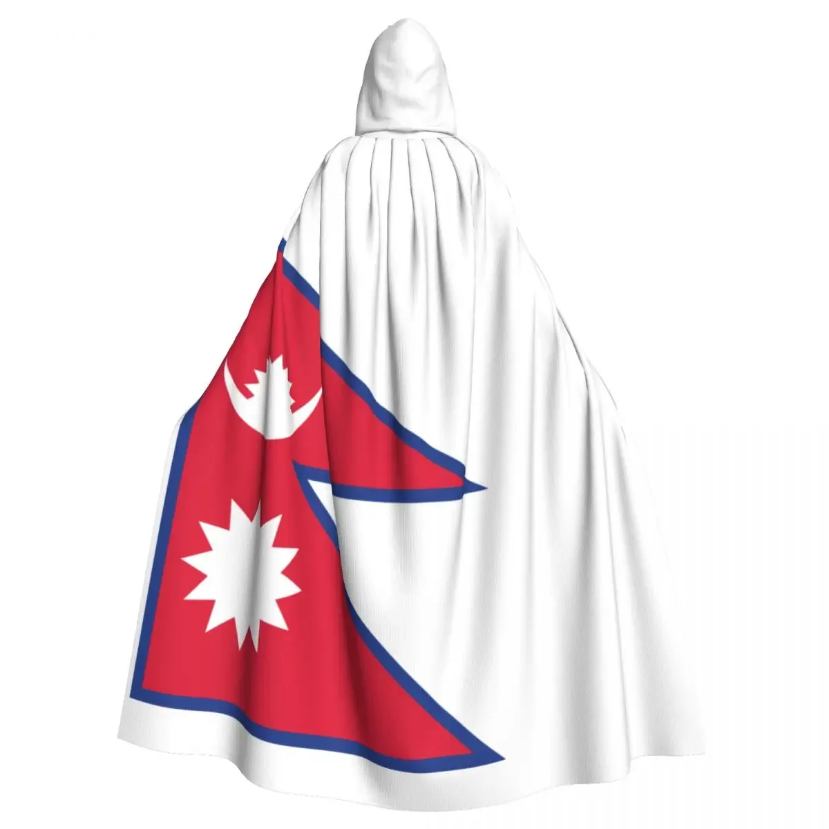 Nepal Flag Hooded Cloak Polyester Unisex Witch Cape Costume Accessory