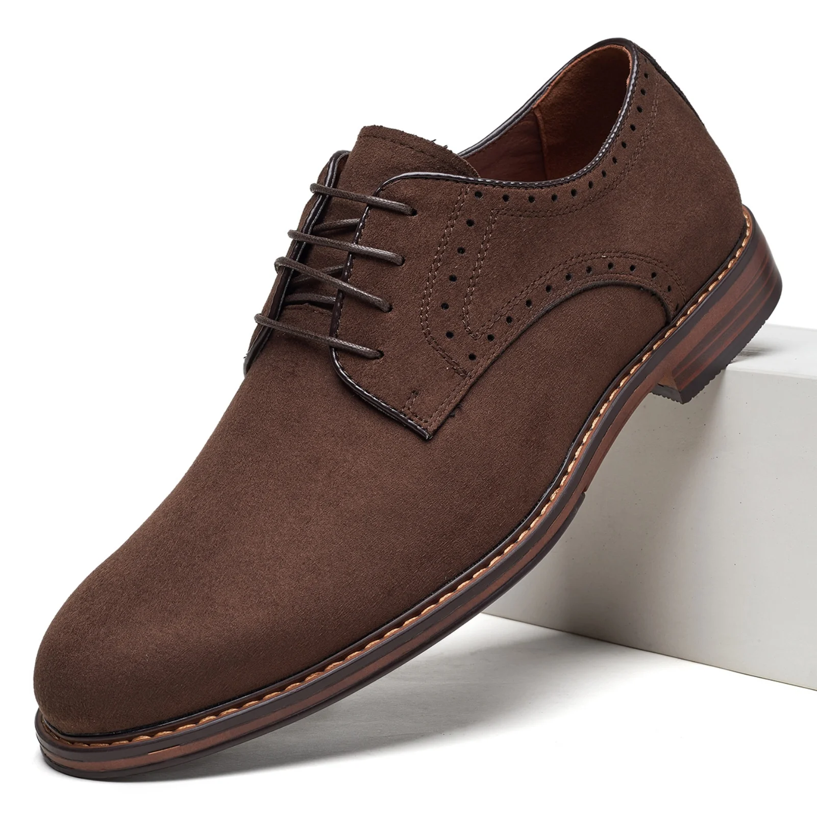 Desai Men's 2026 Autumn Winter Classic Brogue Suede Shoes Comfort Lace-up For Office Commute Business All-day Casual Wear