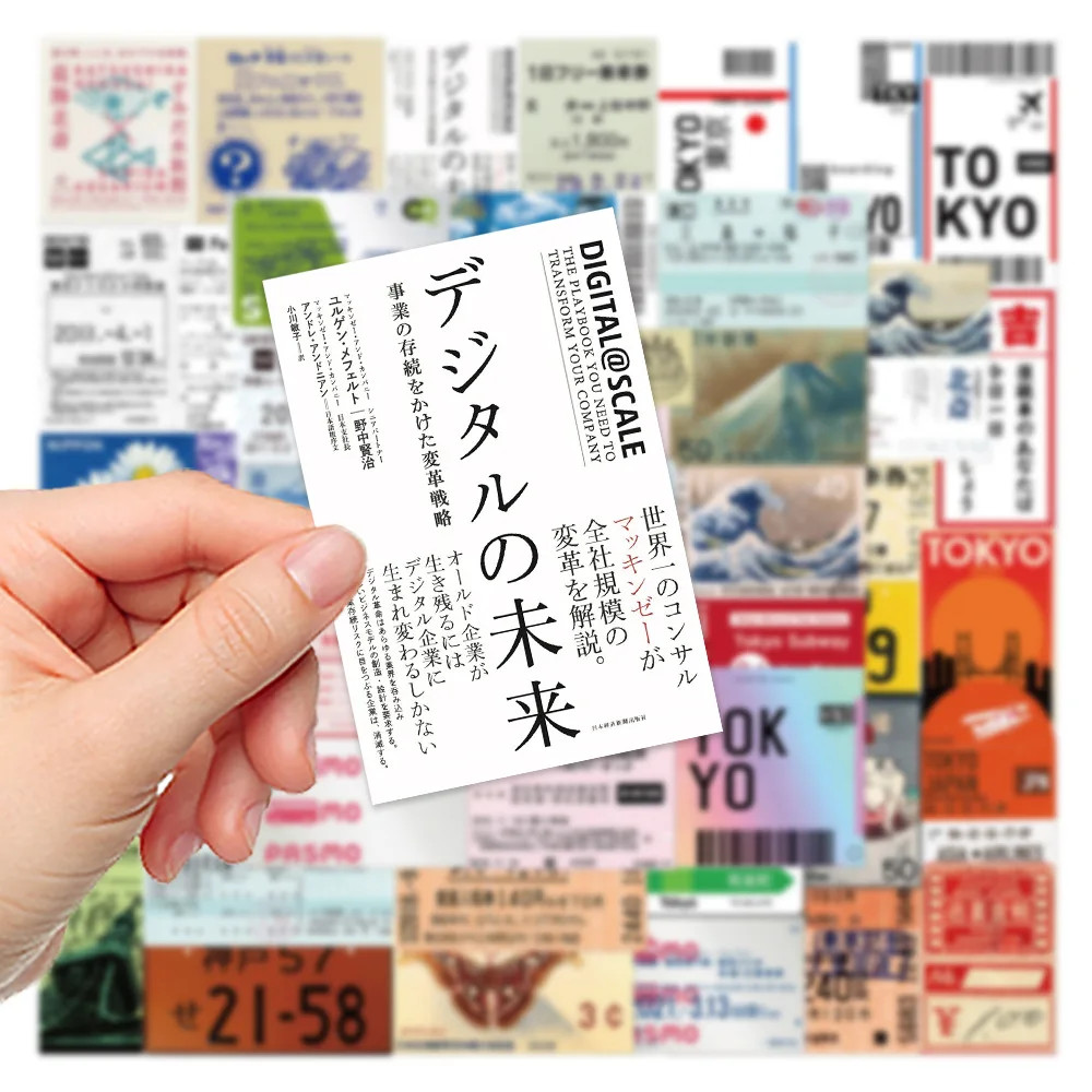 60PCS Japanese Postcard Ticket Stamp Stickers Vintage Aesthetic Stationery Travel Diary Luggage Waterproof Helmet Sticker Toy