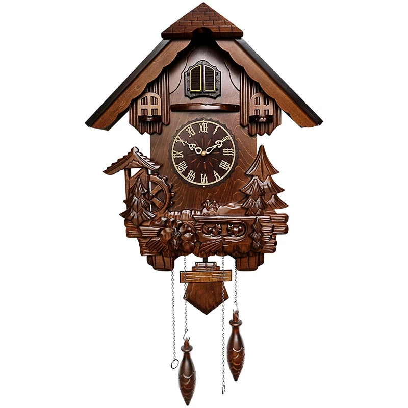 Han Dynasty Style For Living Room Home Decoration Solid Wood Children'S Time Telling Bird Wall Cuckoo Clock