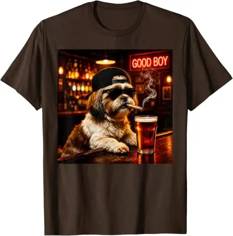 Lustiges Shih Tzu beim Biertrinken Grafik-T-Shirt „Guter Junge Hund“ Meme Y2k Hundebesitzer Nachtclub Bar Leben Grafik-Bekleidung Trinkfeste Männerkleidung – Detail 9