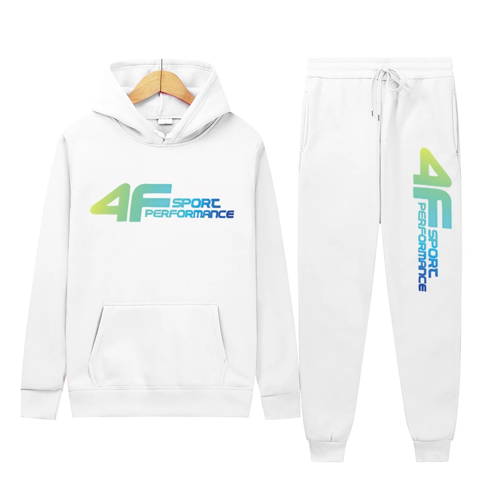 

4F Letter Print Sweatshirt Suit Men's Hoodie Pants Set Spring Autumn Winter Warm Casual Sports Pullover Trousers Sets