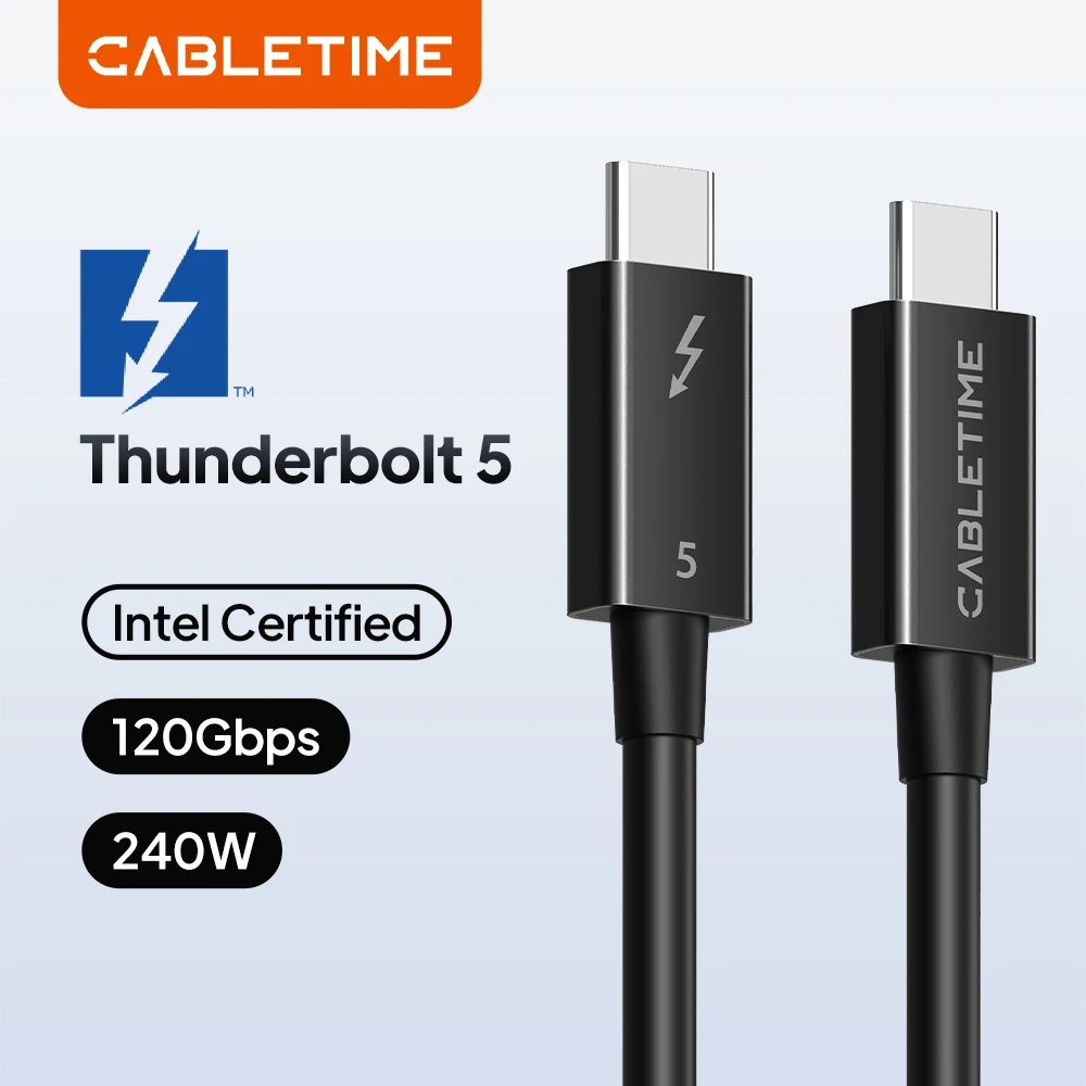 

CABLETIME PD 240W 120Gbps Data Sync Fast Charging Thunderbolt 5 Type C Cable 8K60Hz Compatible USB4 Cable for MacBook iPad SSD