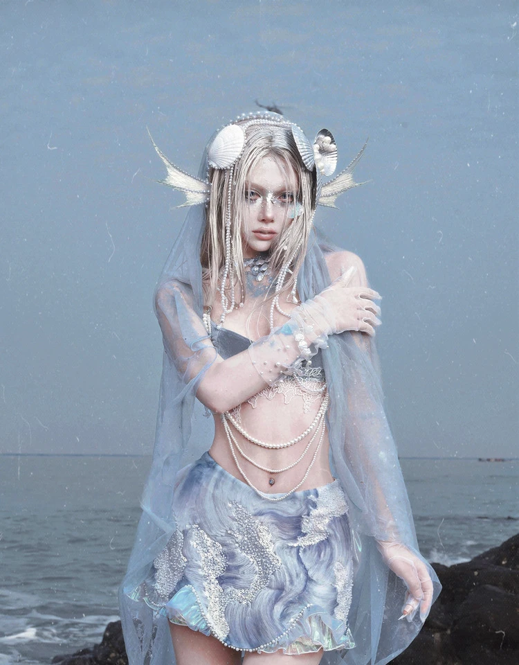 Sous-culture originale industrie lourde chaîne de perles Super-courte haut sexy Style Punk douce fille Cosplay Camis perle traînant jupe costume