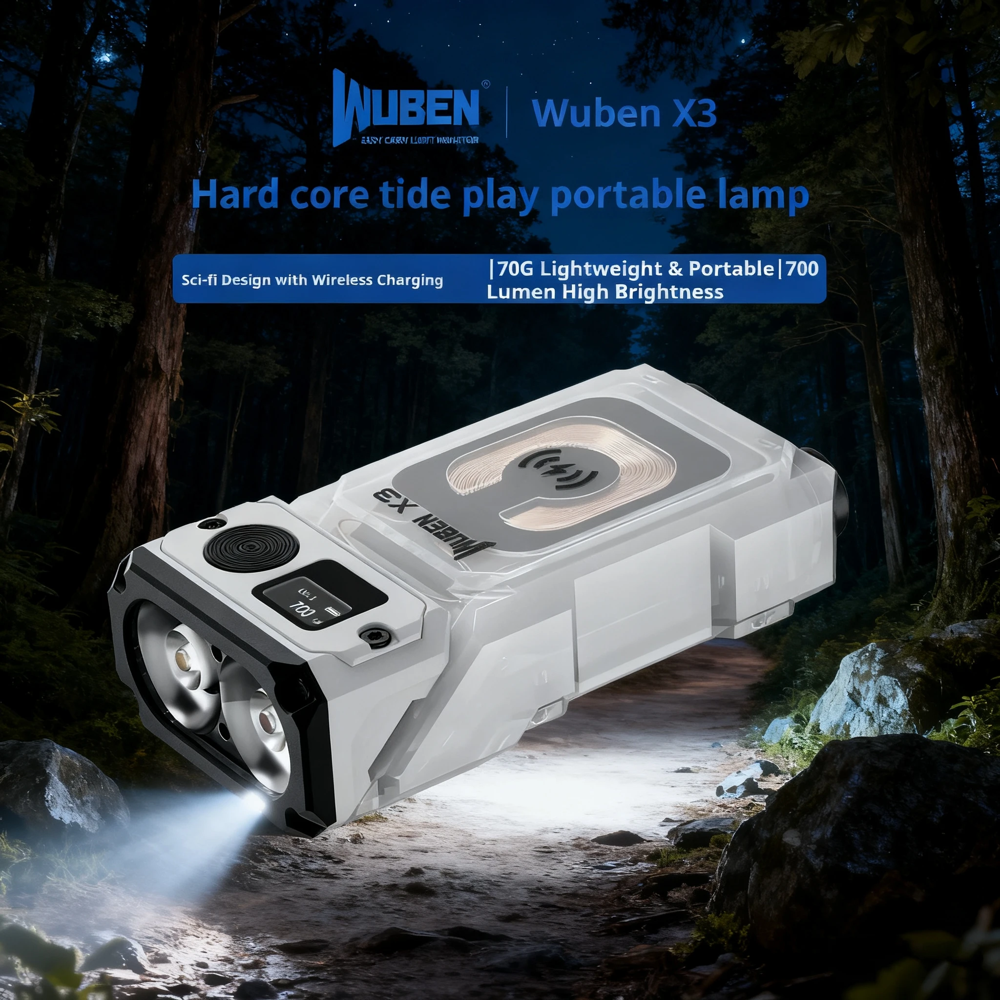 Wuben X3 مصباح يدوي للتخييم في الهواء الطلق عالي الكثافة شحن لاسلكي ضوء أحمر أبيض صغير متعدد الوظائف مصباح مغناطيسي محمول