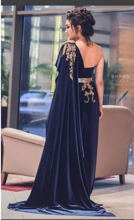 Robe de soirée trapèze en velours bleu marine avec ceinture dorée, robes de Rhlongues, une jambe initiée fendue, nouveau design, Dubaï, quelle que soit, 2024